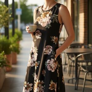 Dark Floral  Sleeveless Dress Size Small 6 Fortune & Ivy